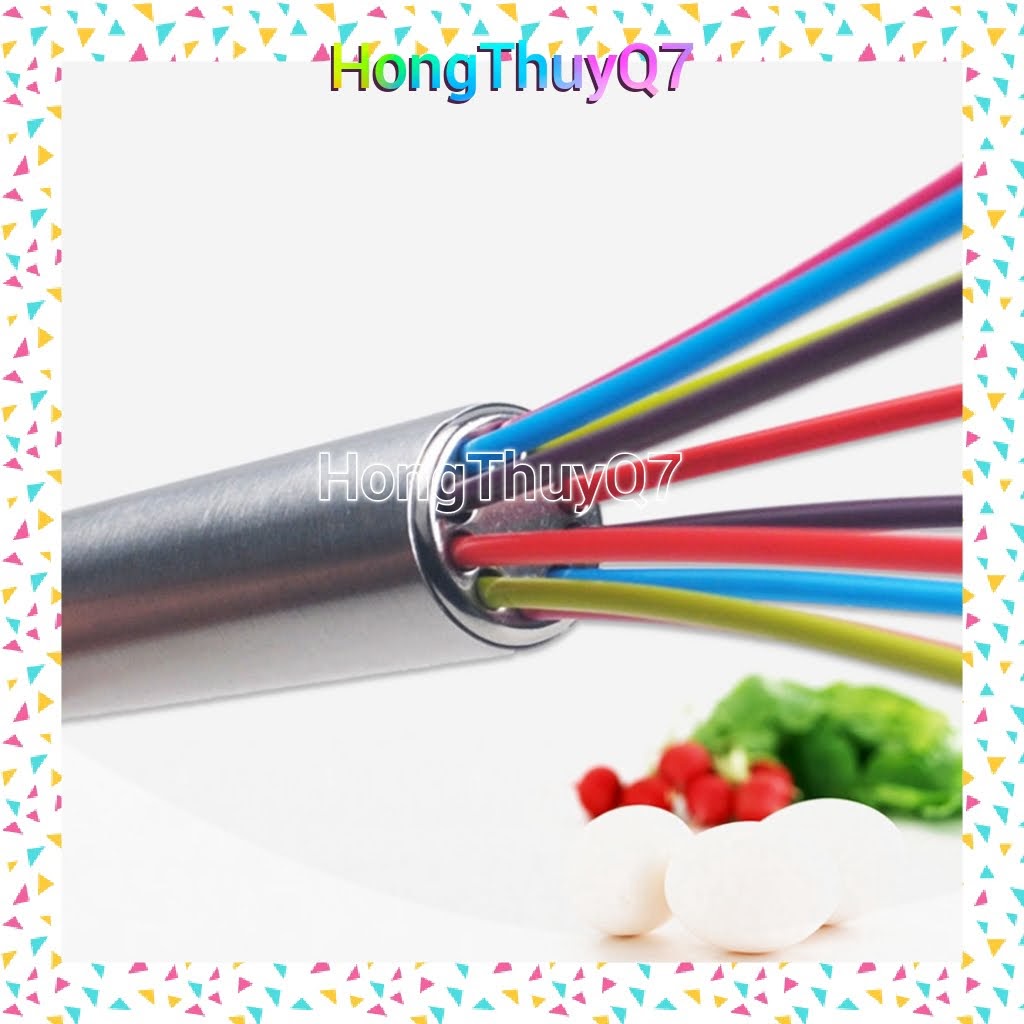 Cây Đánh Trứng, Phới lồng màu cầu vồng Silicon &amp; thép không gỉ 25cm (1c) trộn bột không dính - HongThuyQ7