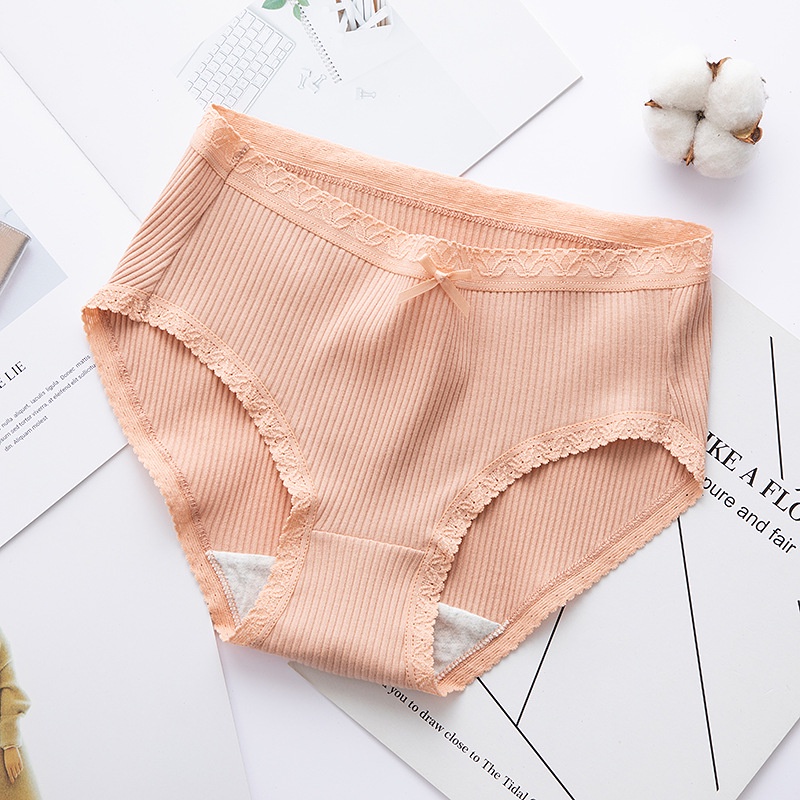 Quần lót gân tăm cạp cao viền ren kháng khuẩn KIMCHIBIKINI chip nữ Cotton xinh đẹp mềm mại thoáng mát QL076