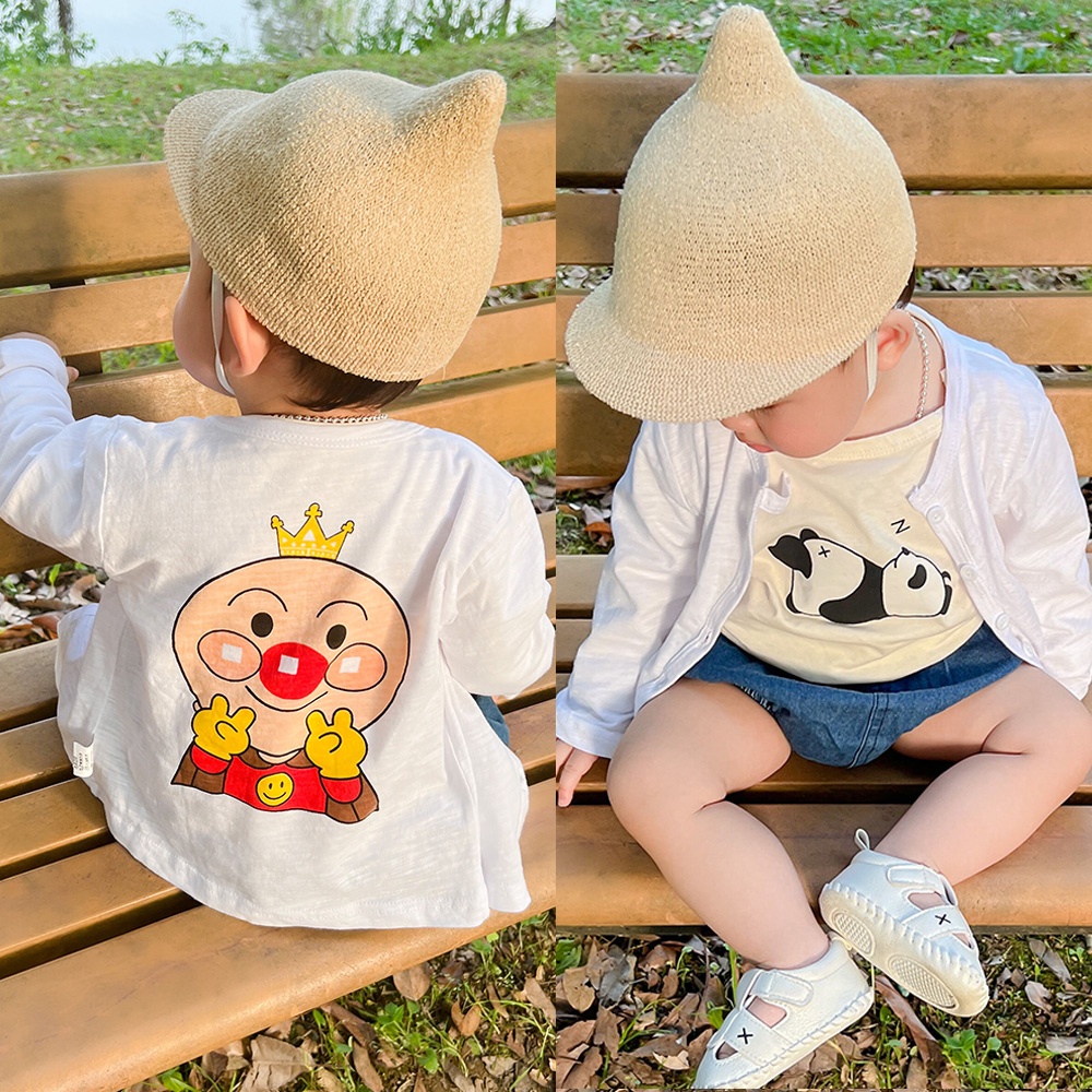 Áo Khoác Cotton Mỏng Tay Dài In Họa Tiết Hoạt Hình Thời Trang Mùa Hè Cho Bé