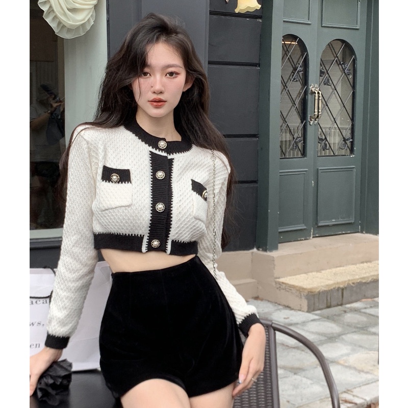 Áo Khoác Cardigan Dệt Kim Màu Sắc Tương Phản Thời Trang Cho Nữ