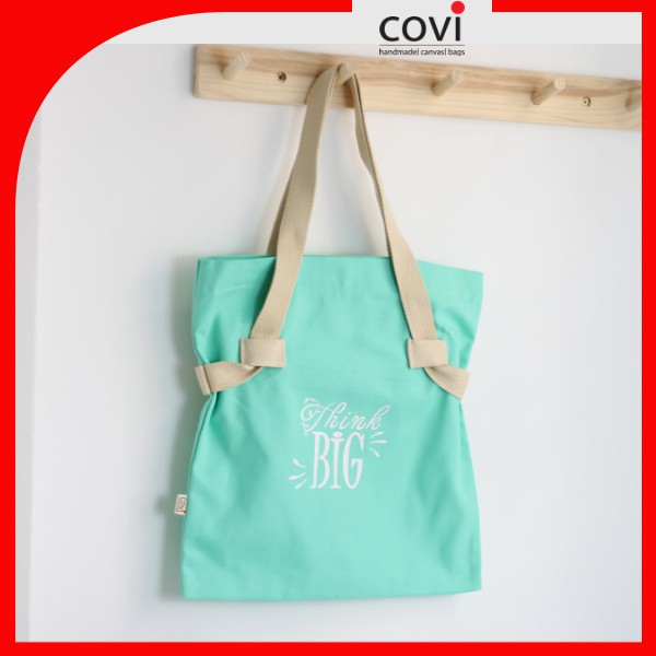 Túi Tote Vải Canvas, Vải Bố Hàn Quốc Đựng Giấy A4 Phối Chữ THINK BIG thời trang COVI nhiều màu sắcT17