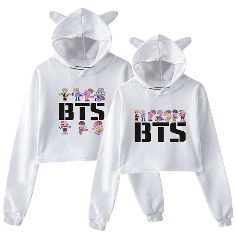 Áo Hoodie Lửng Tai Mèo Phong Cách Bts