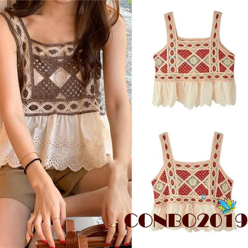 Áo Thun Nữ Không Tay Cổ Vuông Phong Cách Bohemian Thời Trang