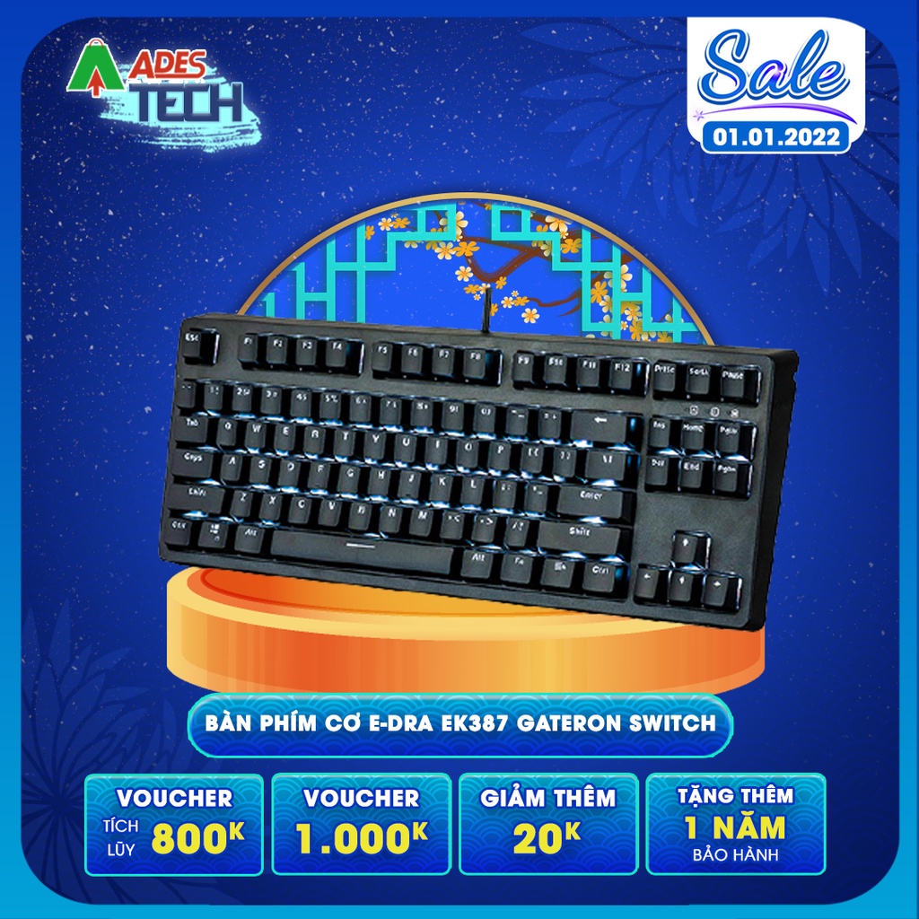 Bàn phím cơ EDra EK387 Gateron Switch Bảo hành 24 tháng