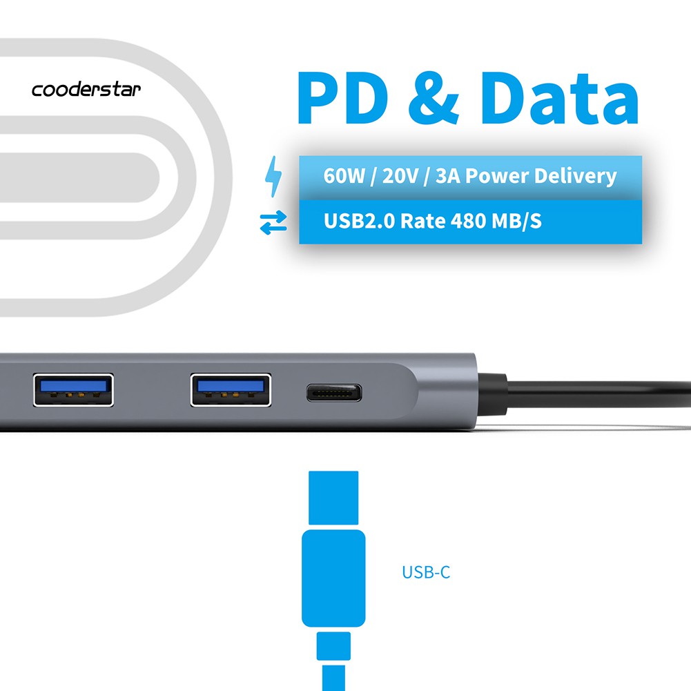 Bộ Chuyển Đổi Wdp Tza501 Usb-C Hub Type C Sang 4k Hdmi Usb 3.0 2.0 Pd 3.5mm