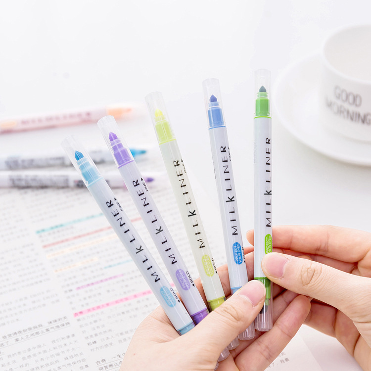 【cele】Double-headed Solid Highlighter Watercolor Pen Student Note Marker -1pcs