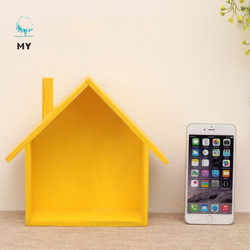 Giá gỗ treo tường hình ngôi nhà nhiều màu trang trí phòng khách phòng ngủ