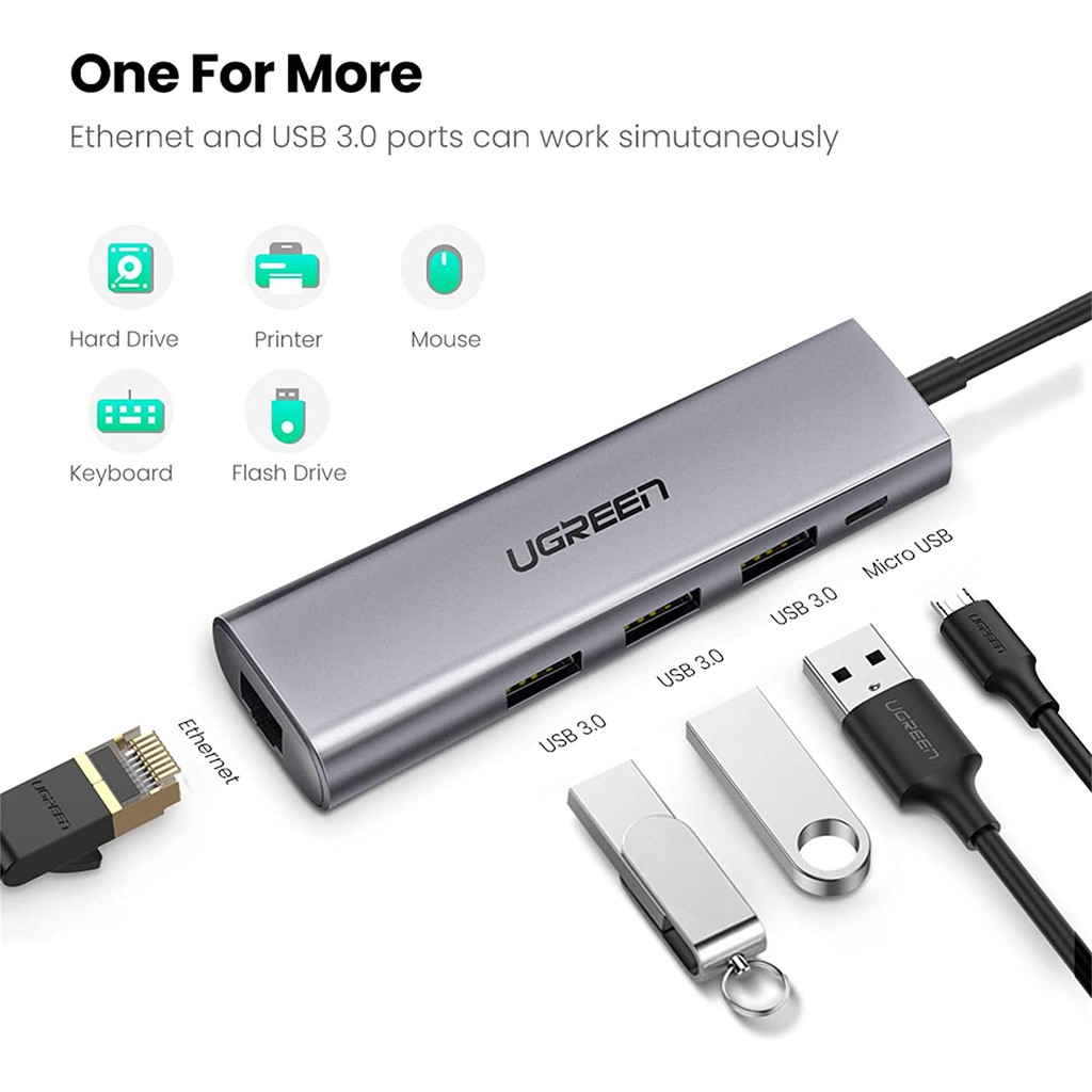  Bộ chuyển USB 3.0 sang LAN 1Gbps + Hub USB 3.0 3 cổng chính hãng UGREEN 60812 cao cấp | WebRaoVat - webraovat.net.vn