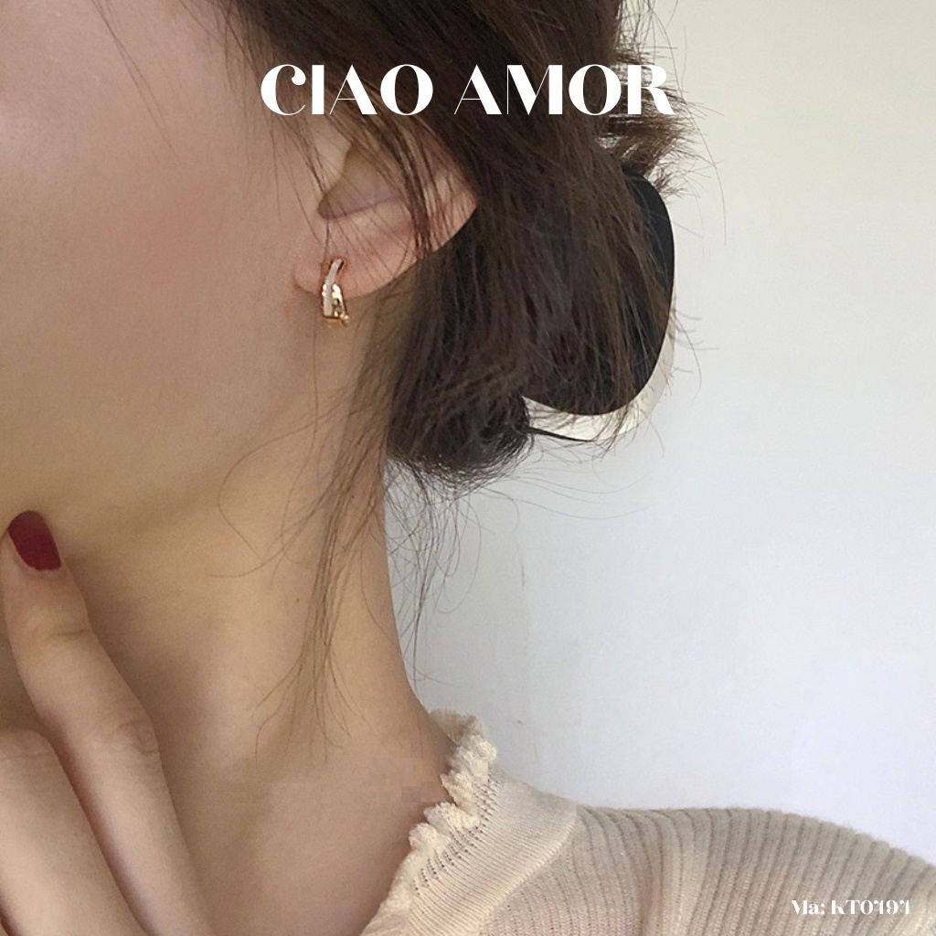 Khuyên tai nữ, Bông tai nụ vòng ôm tai 2 mảnh đính liền Trang sức Ciao Amor - KT0494