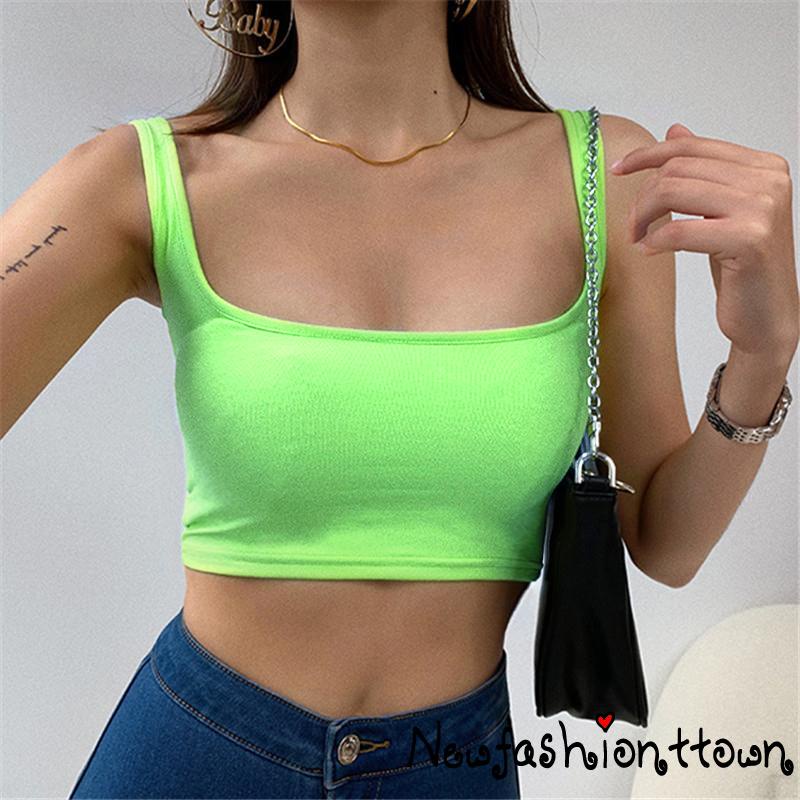 Áo croptop cổ vuông màu sắc đơn giản thời trang dành cho nữ