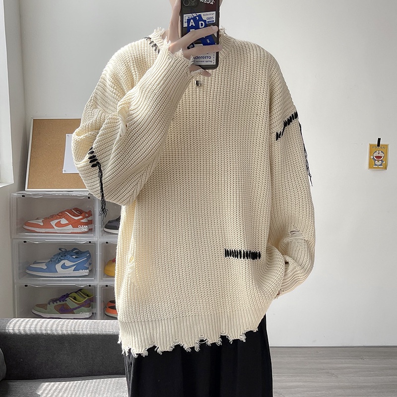 Áo sweater phối rách phong cách đường phố thời trang thu đông cho cặp đôi