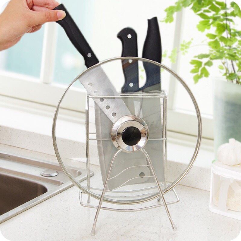 Giá inox để dao thớt tiện dụng các ngăn,để đồ nhà bếp,giá để đồ dao thớt,nắp vung xoong nồi inox đa năng_MC888