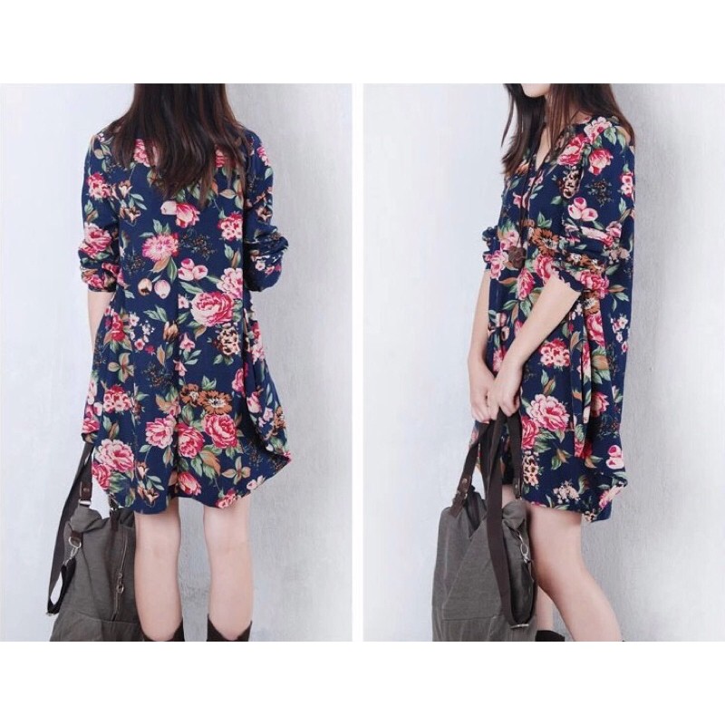 Đầm Midi Linen Cotton Hoa Nhiều Mẫu Size M/L (48-62kg) - Hàng Nhập Quảng Châu - Lucky Girl shop