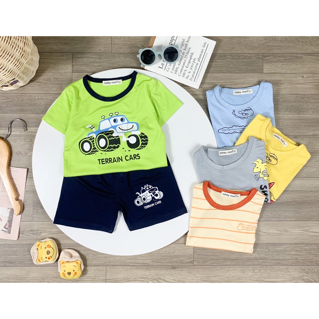 [SZ ĐẠI] Bộ Quần Áo Bé Gái, Bé Trai Minky Mom Vải Thun Lạnh Hoạ Tiết Ô Tô Xanh, Bộ Cộc Tay Cho Bé Mặc Nhà MKM2226