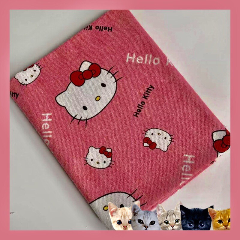 Vải Canvas/Vải Thô Bố Họa Tiết Mèo Kitty Siêu Yêu Làm Phông Nền Chụp Ảnh, May Rèm Cửa, Túi Tote