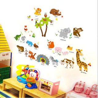 Decal dán tường vườn thú tiếng Anh 2 (2 cây dừa)
