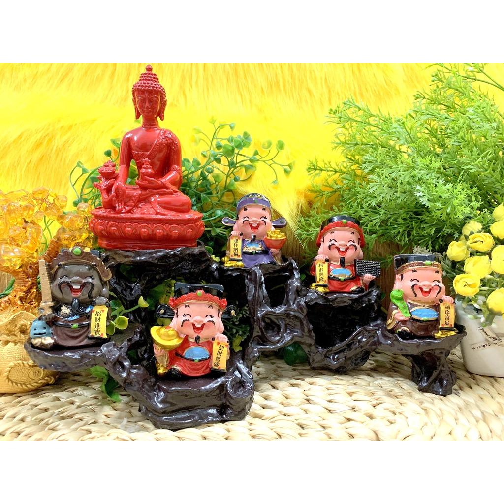 Tượng Phật Thích Ca cùng Ngũ Công Thần Tài tọa Đế 6 Chân (Hình Thật)