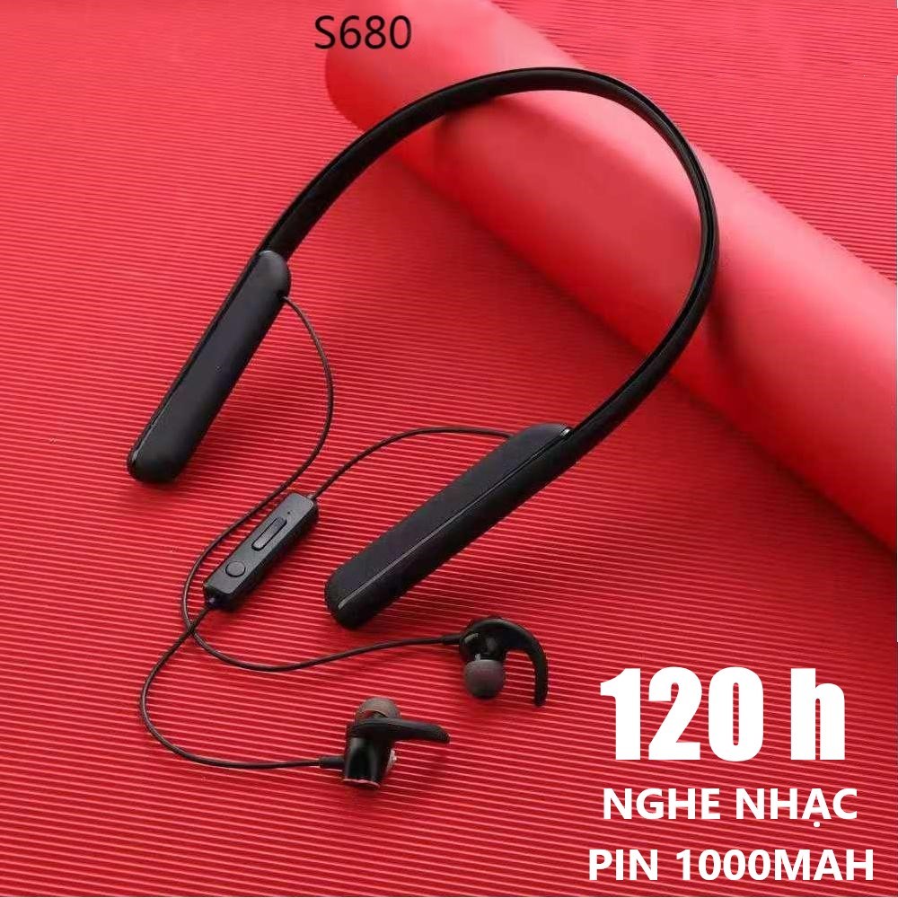 Tai nghe không dây bluetooth choàng cổ S680 Dung lượng pin lớn 1000mAh nghe  nhạc 120h. Âm thanh Siêu mạnh micro Hi_Fi