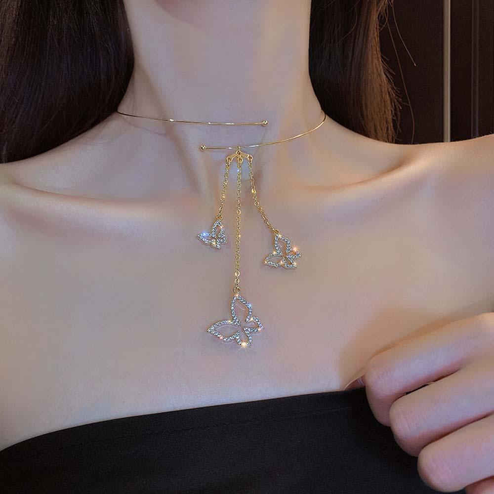 Vòng Cổ Choker Mặt Hình Bướm Thanh Lịch Có Thể Điều Chỉnh Phong Cách Hàn Quốc Cho Nữ
