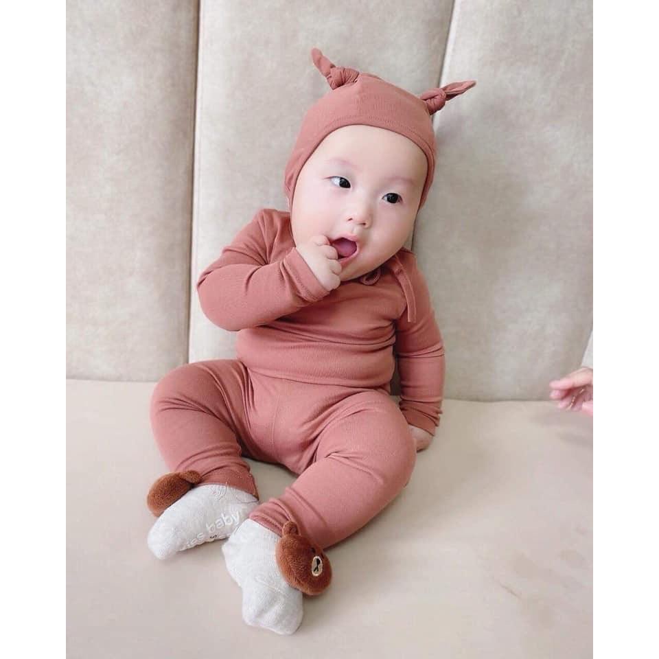 [Rẻ Vô Địch] Bộ Body Minky Mom Dài Tay Cho Bé + Mũ Tai Thỏ Siêu Ấm và