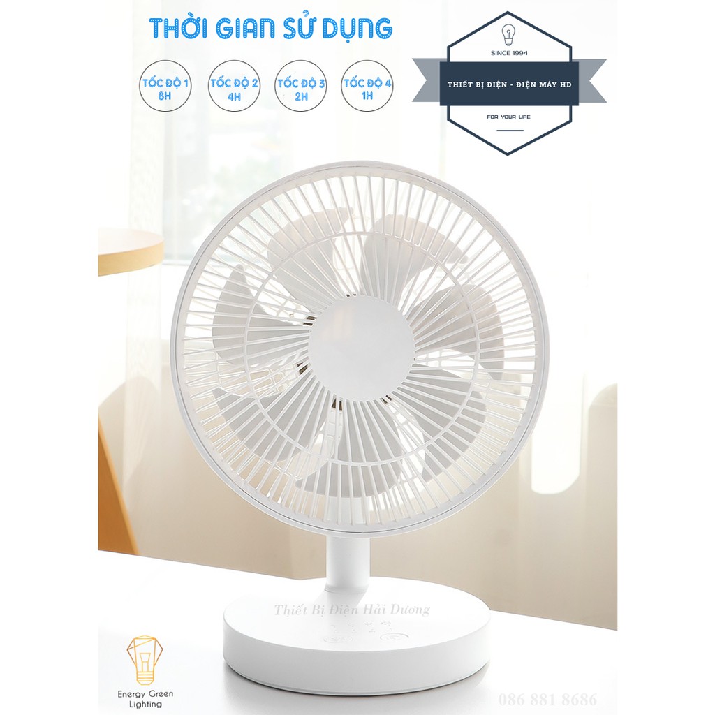 Quạt Tích Điện Để Bàn F3S - 4 Tốc Độ Gió - Pin 3600mAh Siêu Khỏe - Thời Gian Sử Dụng Lên Đến 8 Giờ - Bảo Hành 1 Năm