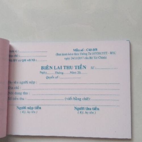 Biên lai thu tiền 2 liên mẫu C45 không cần dùng giấy than
