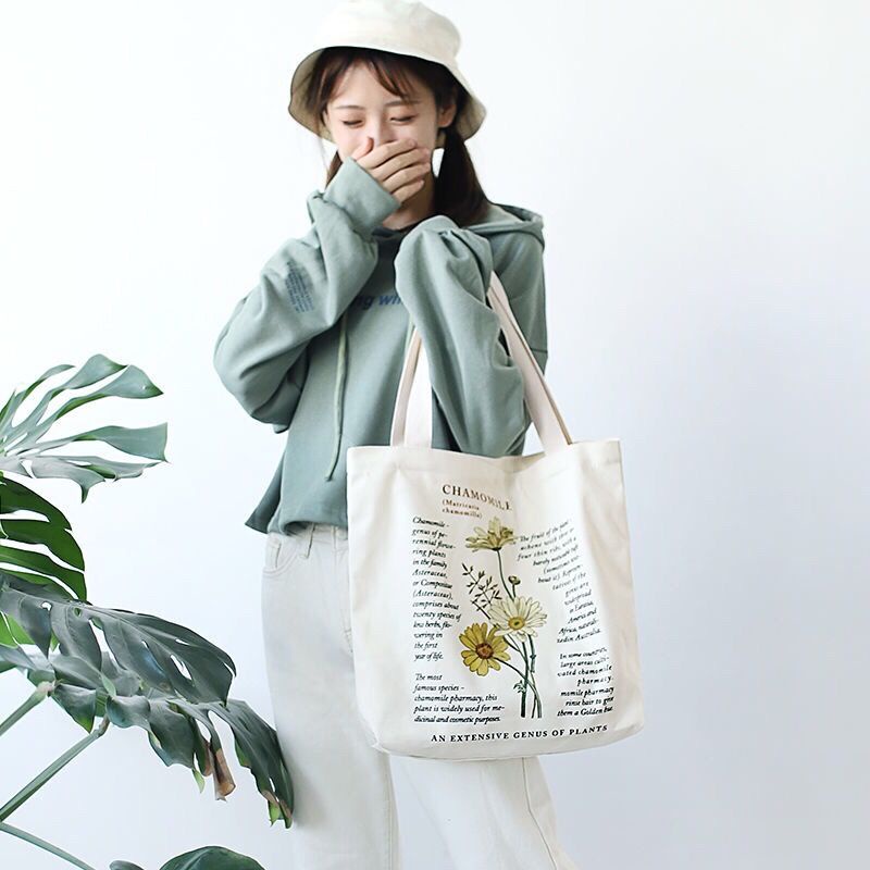 Túi Xách Canvas Cỡ Lớn In Họa Tiết Thời Trang Hàn Quốc