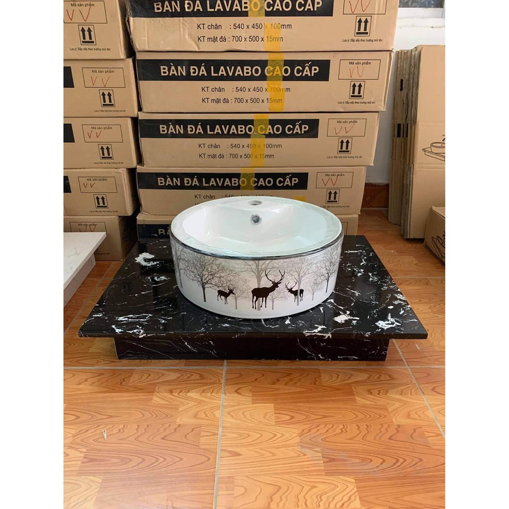 Bàn đá Lavabo hai màu đen và trắng cao cấp