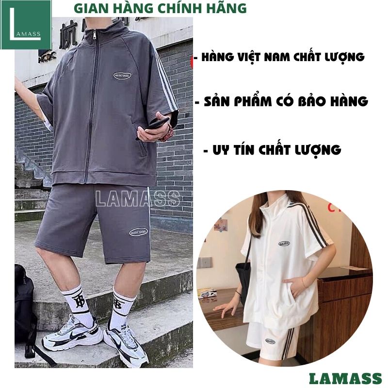 Bộ thể thao unisex hàn quốc có khóa kéo 2 mầu trắng xám ulzzang vintage -LAMASS
