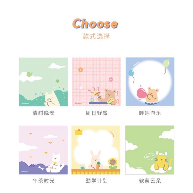 🌸🌸 Set 100 tờ giấy ghi chú hình con vật dễ thương tông màu pastel