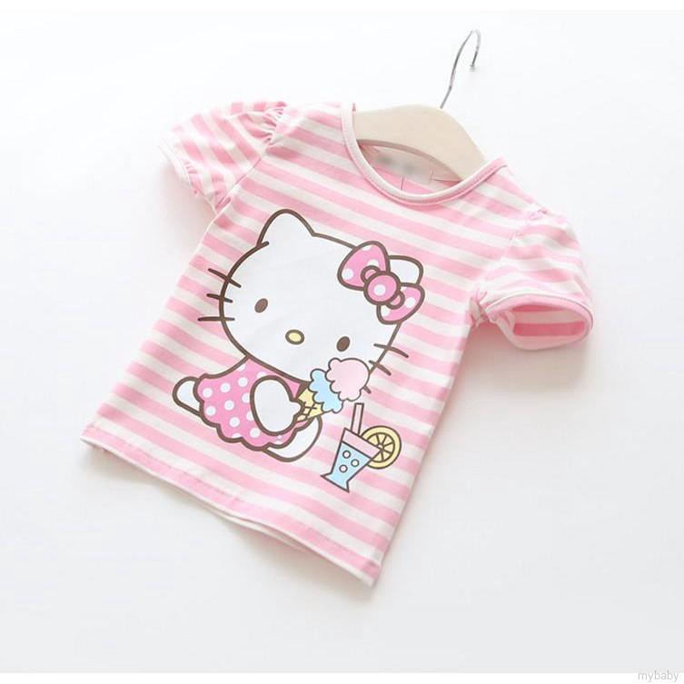 Áo vải sọc hình mèo Hello Kitty xinh xắn cho bé gái