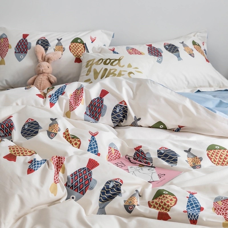 Bộ chăn ga gối Cotton Poly hoạ tiết Cá sắc màu MÂY BEDDING đủ kích thước nệm