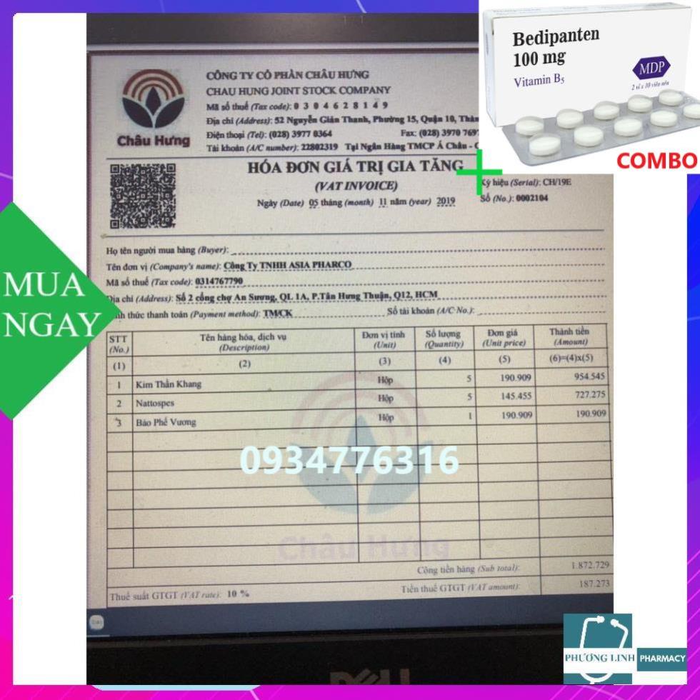 Combo Bedipanten 100mg +  Bảo Phế Vương dành cho người khó thở, viêm phổi, viêm phế quản, hộp 20 viên