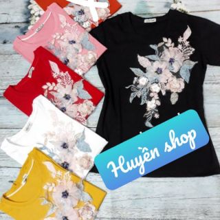 Áo thun hoa nổi chất cotton