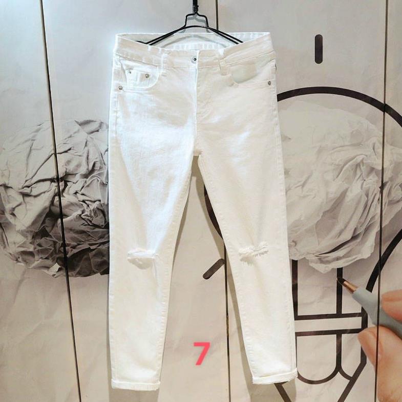 Quần jean nam 🔥Cao Cấp🔥 mẫu trắng rách gối chất bò cao cấp co dãn 4 chiều ♻️