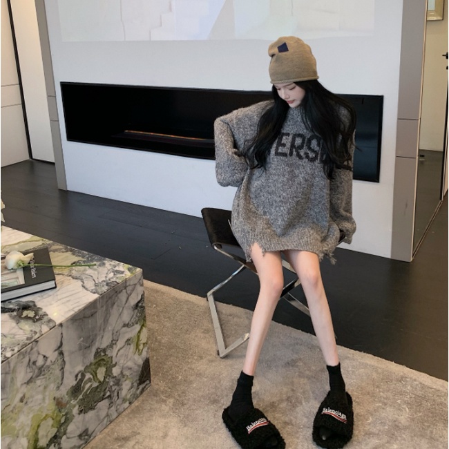 Áo len chui đầu dáng rộng in chữ thiết kế cá tính thoải mái