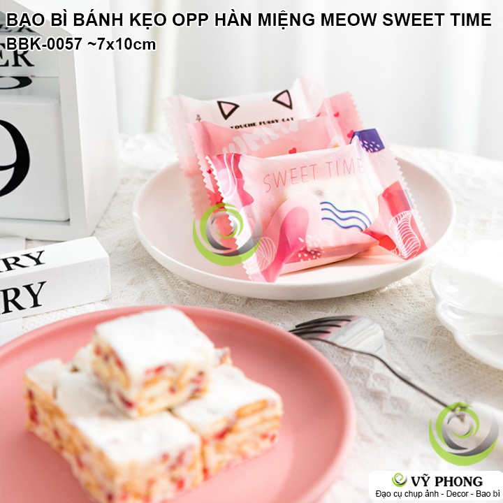 BAO BÌ TÚI HÀN MIỆNG 7x10cm NHỰA OPP ĐỰNG BÁNH KẸOĐỰNG COOKIE ĐẬU PHỘNG PHONG CÁCH HÀN QUỐC MEOW SWEET TIME BBK-0057