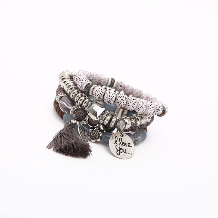 Bộ 4 vòng đeo tay nhiều lớp xỏ hạt phong cách cá tính