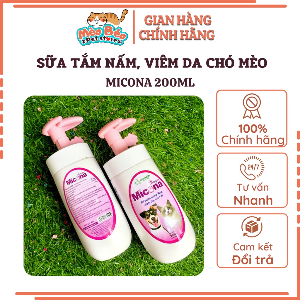 Sữa tắm nấm, viêm da cho mèo Micona Shampoo, sữa tắm nấm cho chó chai 200ml