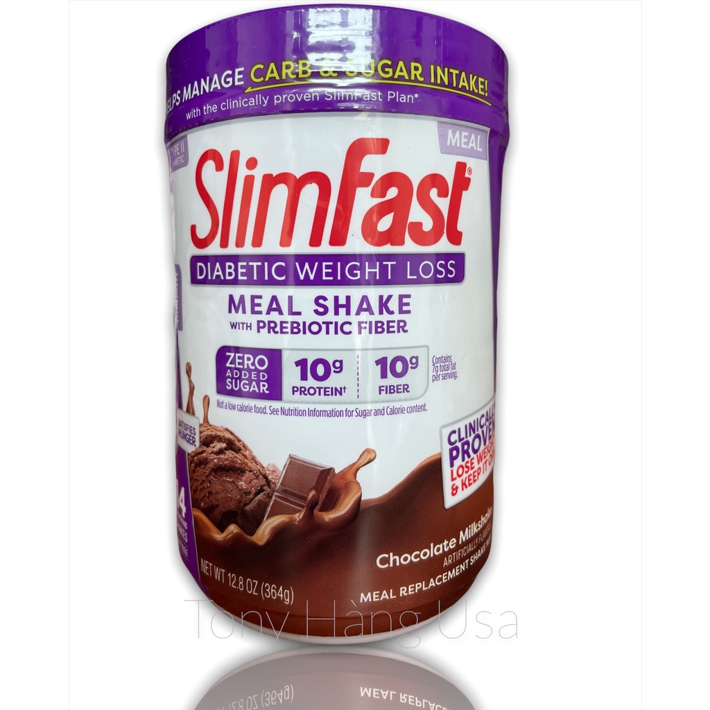 Sữa bột Slimfast không đường hương socola 364g - Người tiểu đường dùng được