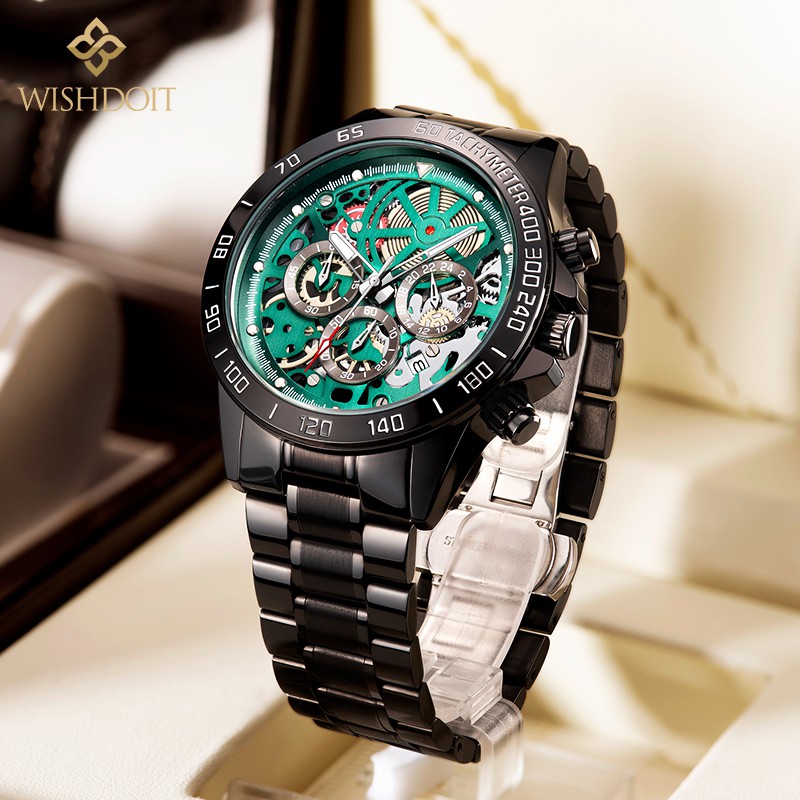 Đồng Hồ Đeo Tay WISHDOIT Máy Thạch Anh Chống Nước Dây Thép Không Gỉ Màu Đen Phong Cách Thể Thao Sang Trọng Cho Nam | BigBuy360 - bigbuy360.vn