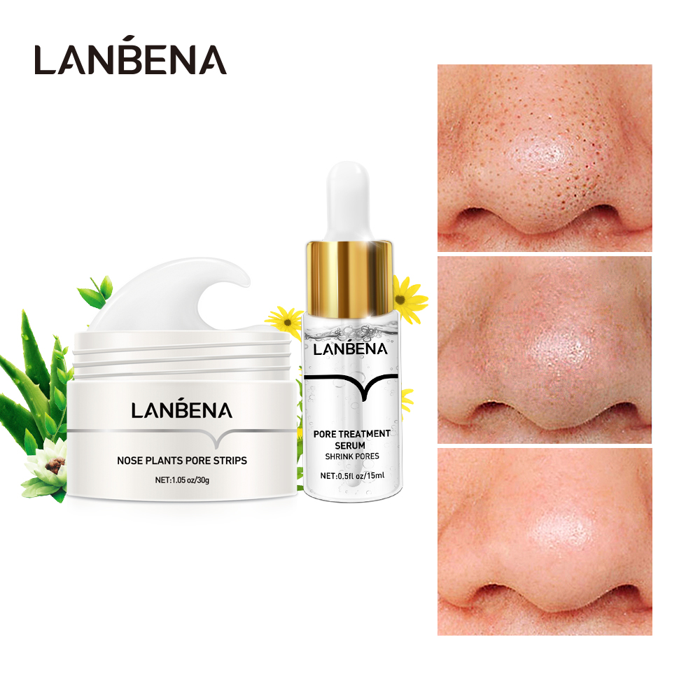 Lột Mụn Đầu Đen Lanbena Serum Se Lỗ Chân Lông Serum Giảm Mụn 30g+15ml+15ml+60PCS