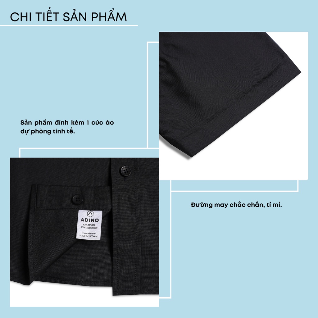 Áo sơ mi nam màu đen ngắn tay ADINO vải nến lụa sợi sồi modal dáng công sở slimfit hơi ôm trẻ trung CT103