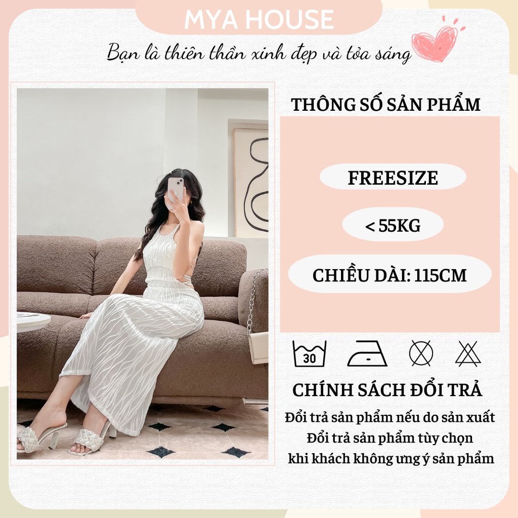 Đầm maxi đi biển MYA HOUSE cổ yếm đan lưng vải thun gân sóng