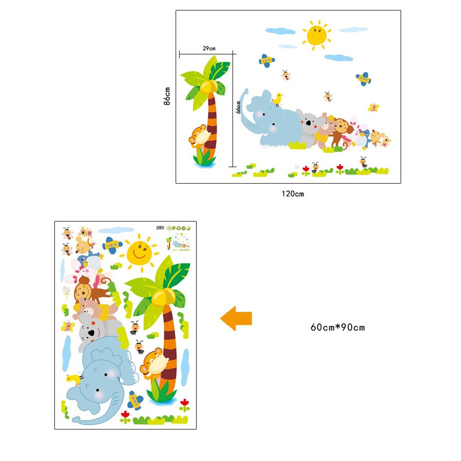 TRANH DECAL DÁN TƯỜNG ĐỘNG VẬT VÀ CÂY DỪA MỚI