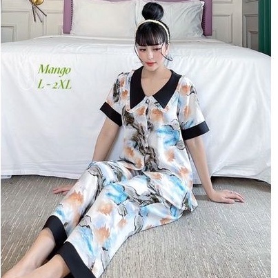 Đồ Bộ Pyjama Lụa Mango Mềm Mát - Bộ Mặc Nhà Quần Dài Tay Ngắn Hàng Có SizeGiảm 10K Đơn 200K