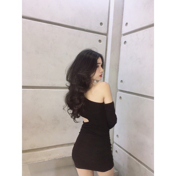 Đầm nữ body dáng ngắn chất thun bozip trơn kiểu tay dài khoét eo hot
