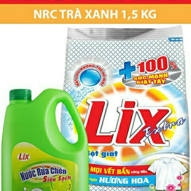 Bột giặt Lix Extra 6kg tặng kèm nước rửa chén Lix siêu sạch chanh 1.5kg.