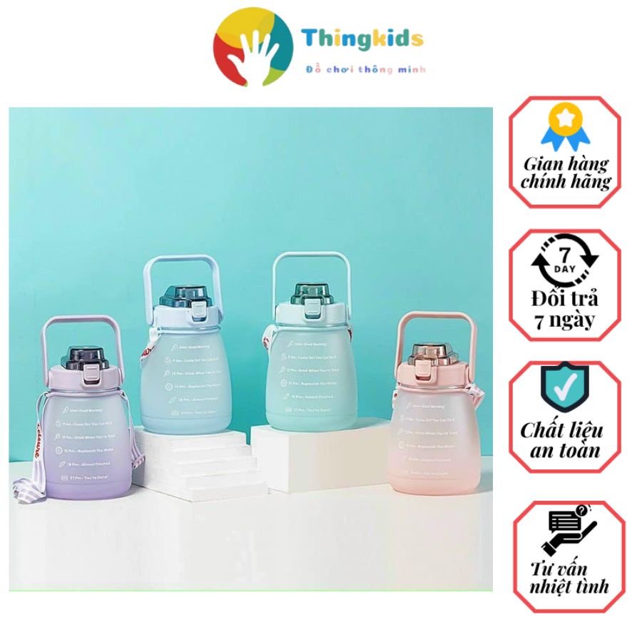 Bình Đựng Nước Dễ Thương Có Vạch Báo Giờ Uống Nước. Có uống hút - Thingkids