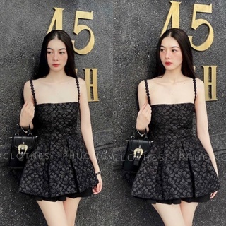 Set áo gấm hai dây hoa nổi kèm chân váy